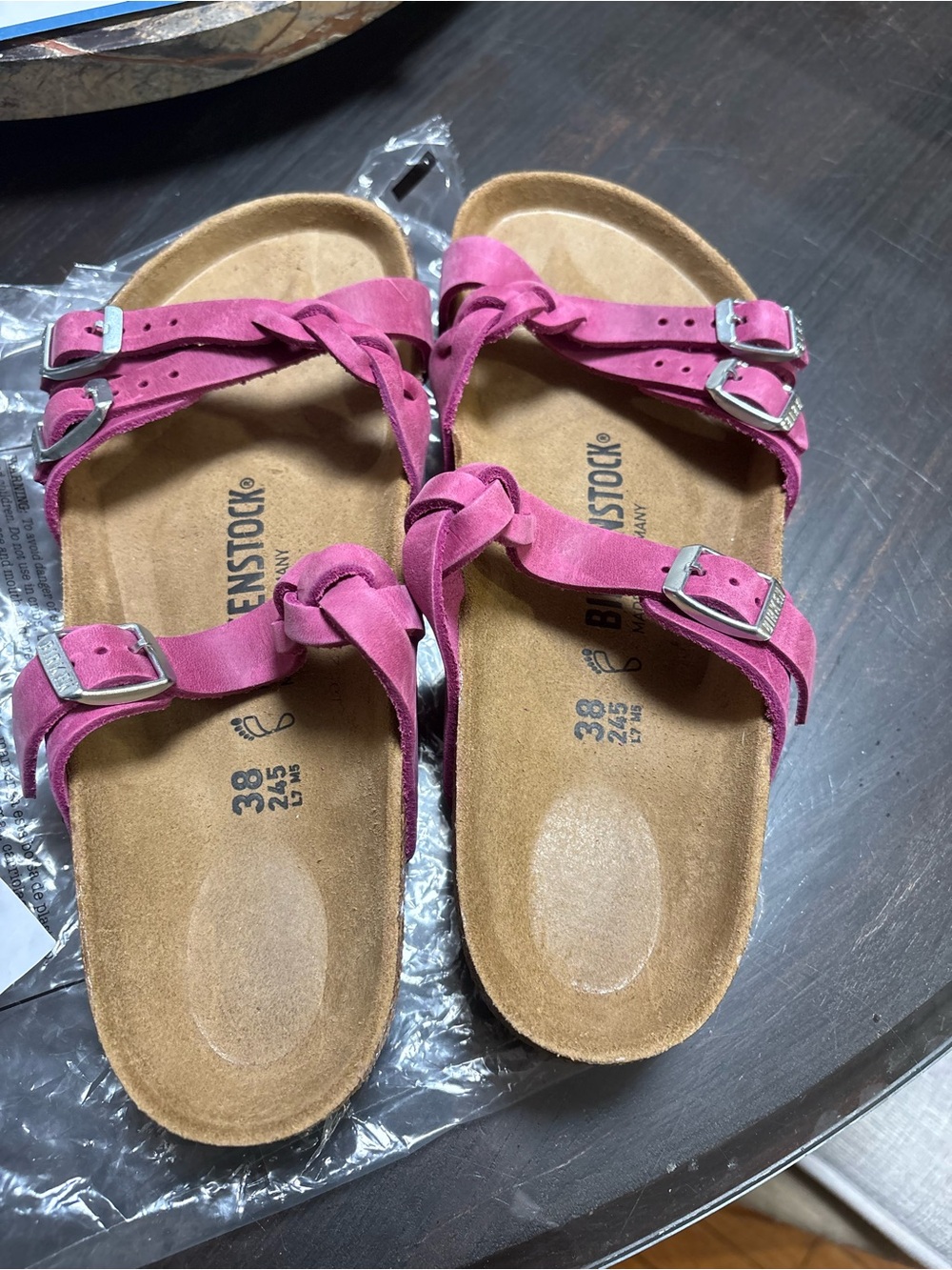Birkenstock Women's Pink Suede Knotted Triple-Strap Sandals.